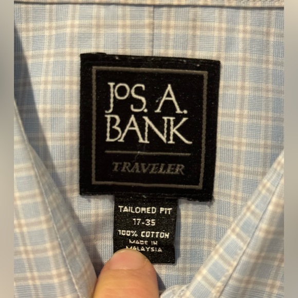 Jos. A. Bank Traveler’s Collection Light Blue w/ Creamy Tan Stripes Dress Shirt - Picture 2 of 4